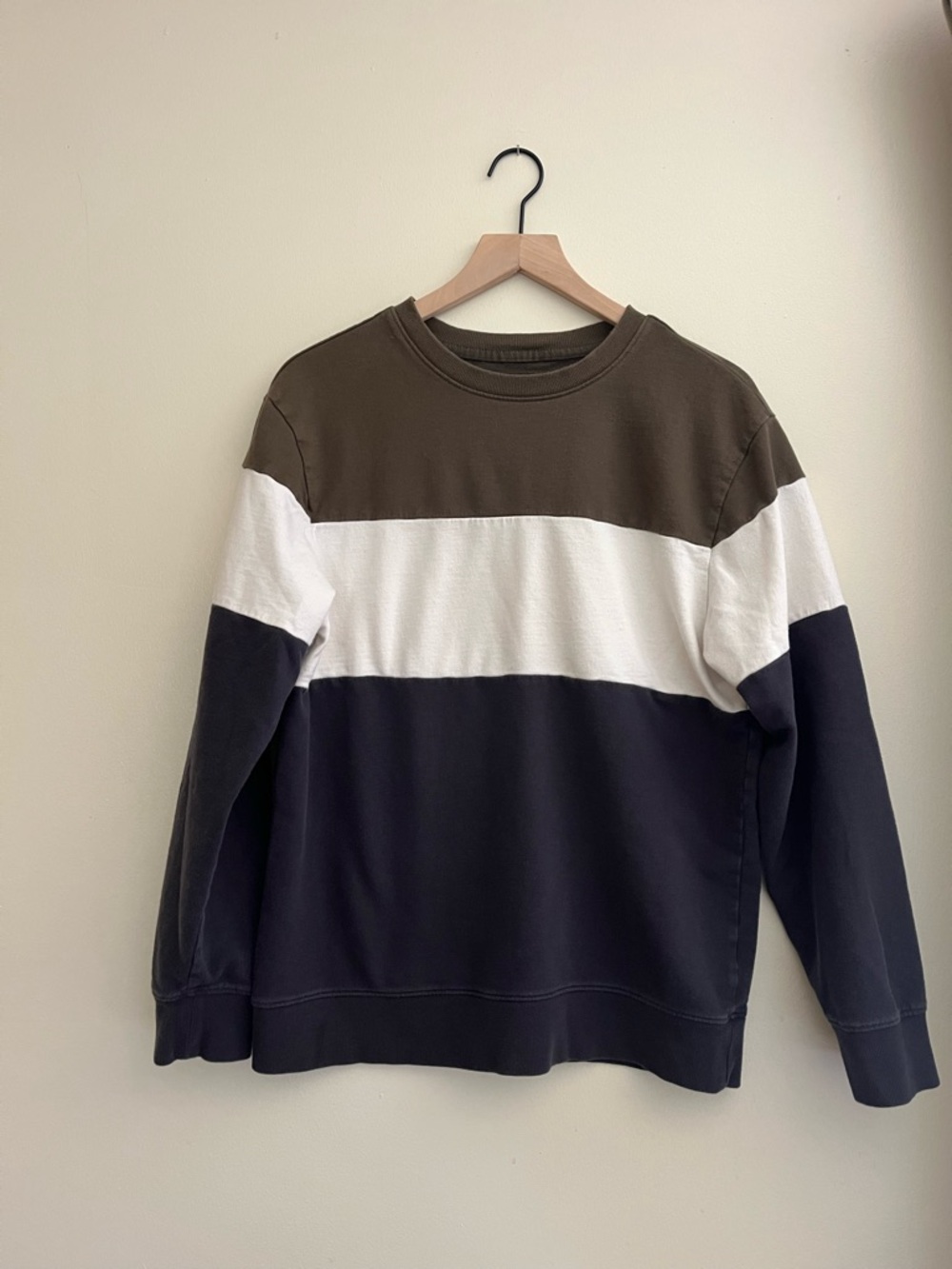 Original Use Men's Colorblock Crewneck Sweater in Olive, White & Navy